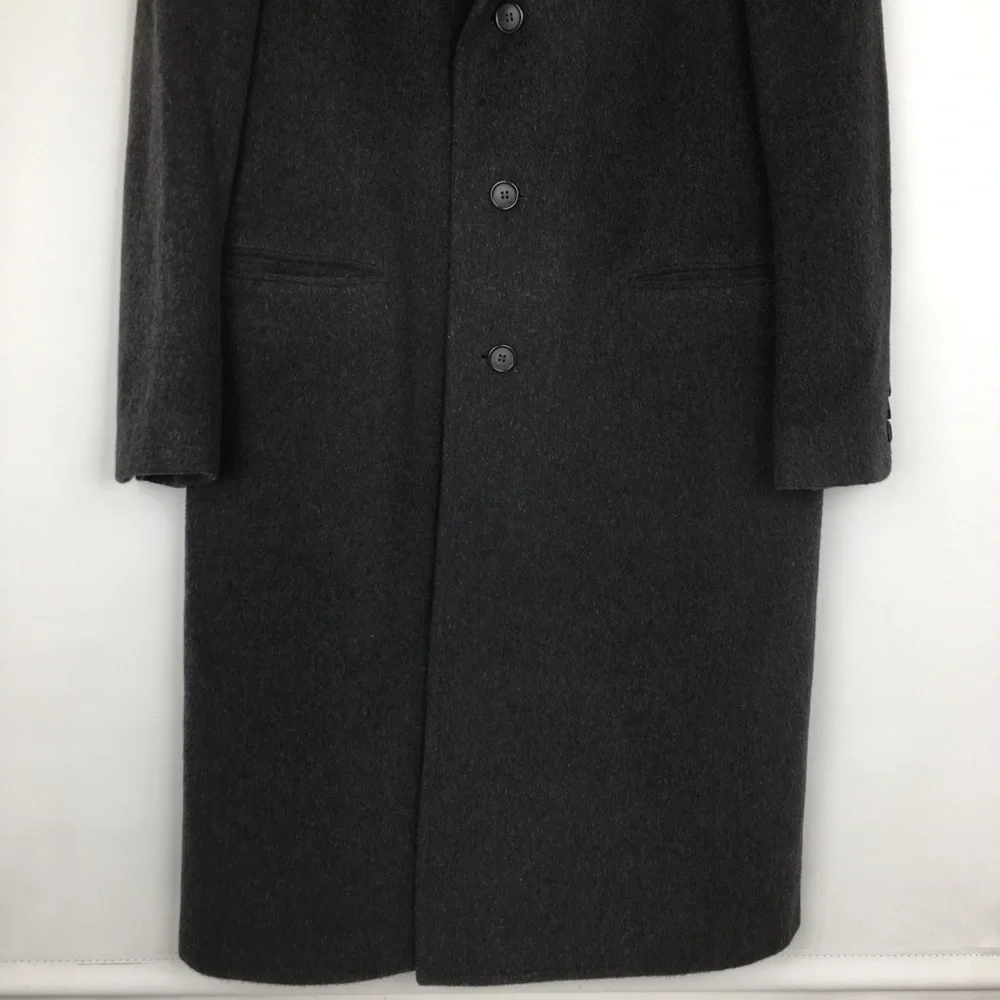 Mens Gray Cashmere Wool Blend Long Overcoat Single Breasted Size 44L